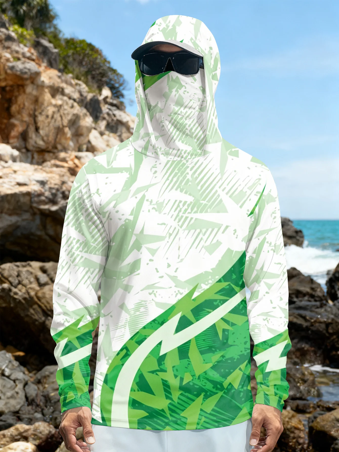 Rash Guard - Mens Fishing Shirt Hooded UPF Sun